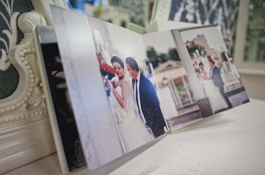 white classic leather photo book and album